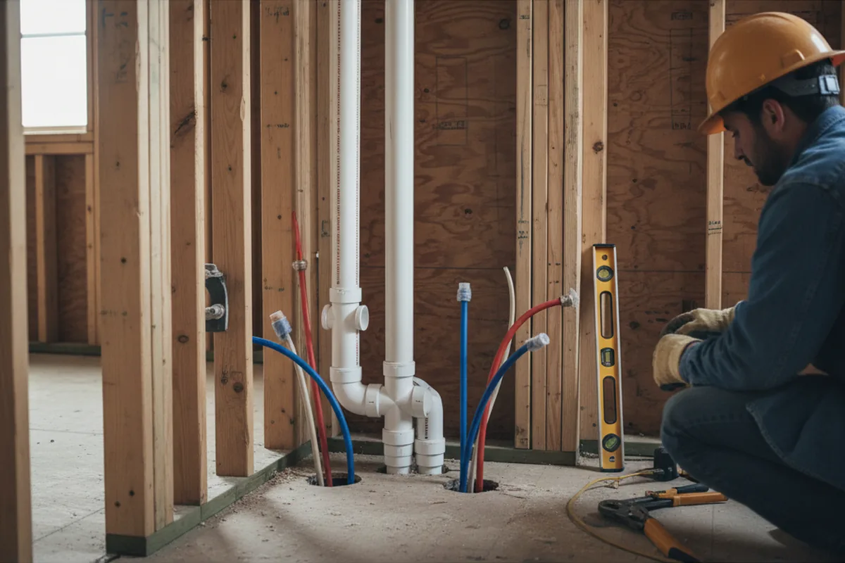 Drain and supply rough-in during Sump Pump Repair in Eden Prairie